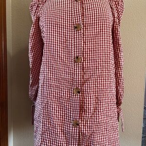 NWOT Hayden Red and White Gingham Off the Shoulder Shirt
